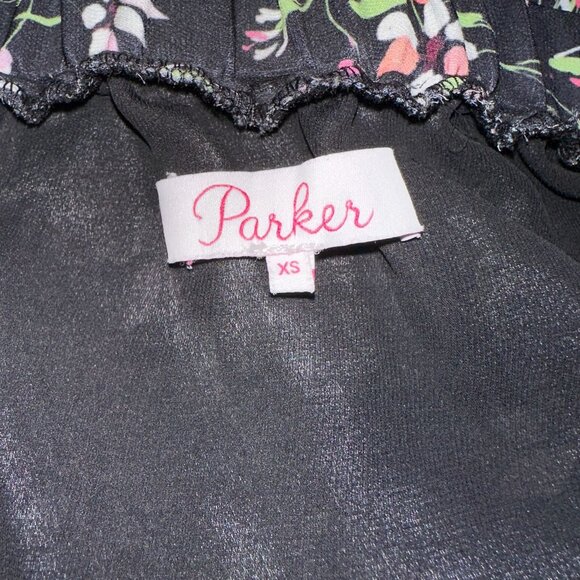 Parker Tie Front Black Floral Print Off the Shoulder Top Bell Sleeves XS Womens - Picture 3 of 5